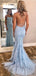 Sexy Backless Blue Lace Mermaid Scoop Long Evening Prom Dresses,Cheap Prom Dresses,PDY0501