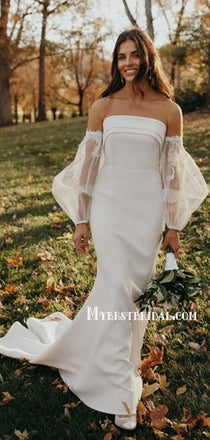 Stunning Straight Mermaid With Sleeve Lace Simple Wedding Dresses. WDS0095