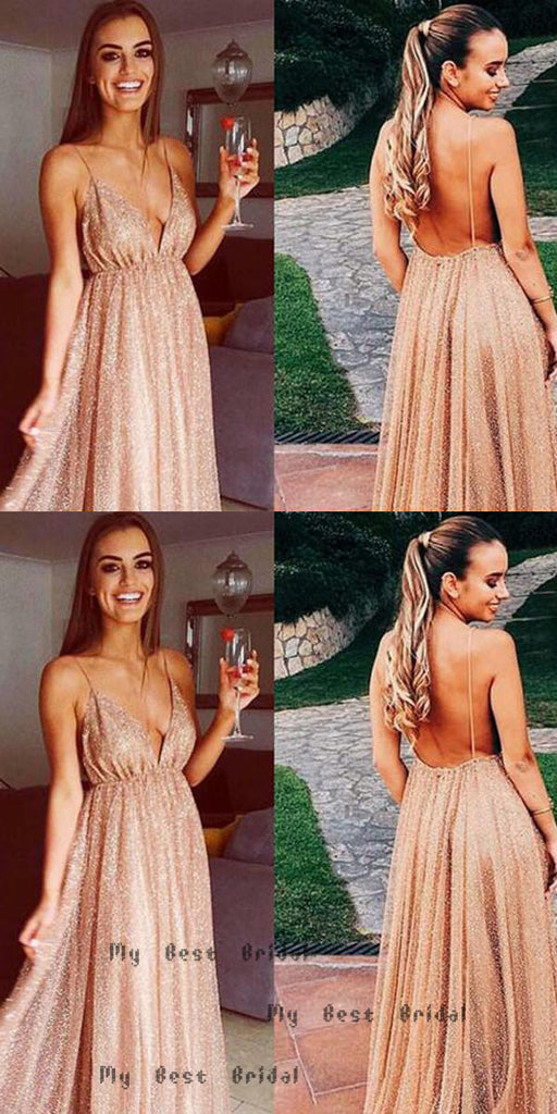 Sexy V-neck Spaghetti Straps Backless Evening Dresses,Cheap Prom Dresses,PDY0630