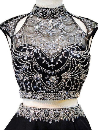 High Neck Beaded Short Two Piece Black Homecoming Dresses 2018, BDY0180