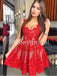 Red Spaghetti straps Sleeveless Short Homecoming Dresses, HDS0083