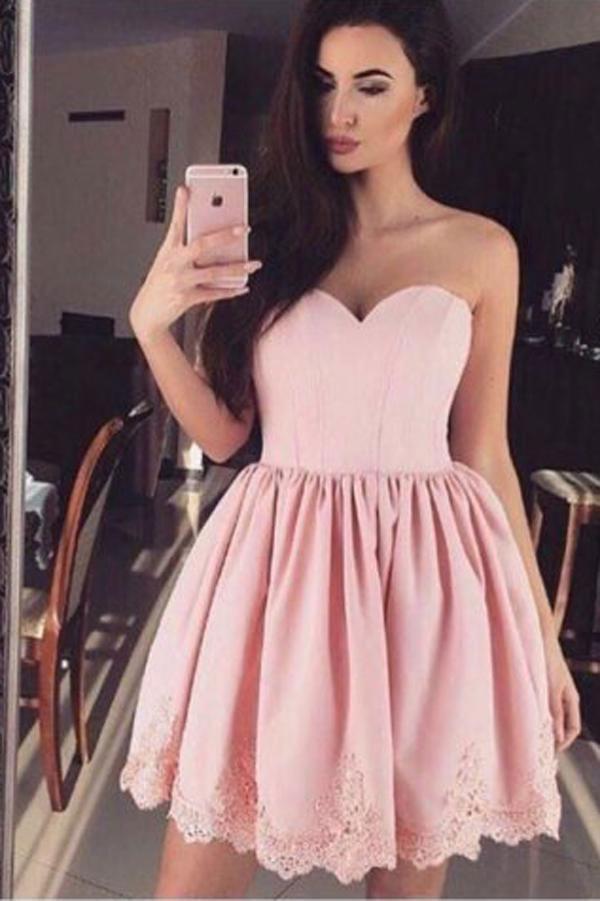 Cheap Short Simple Cute Sweetheart Pink Homecoming Dresses 2018,  BDY0179