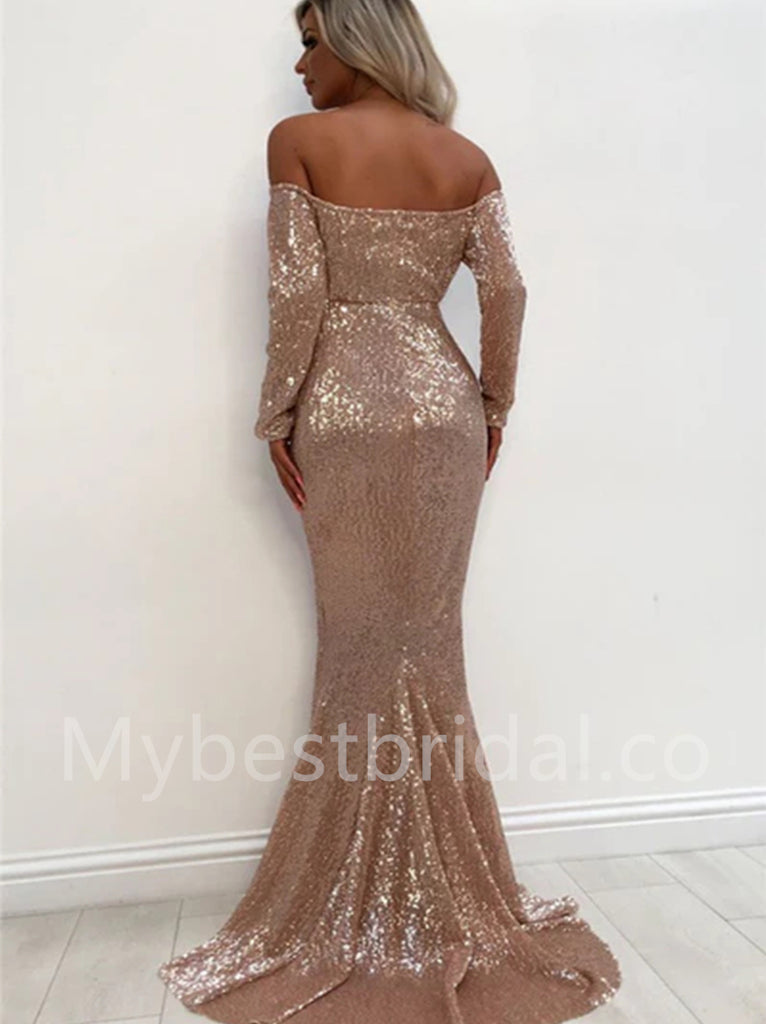 Elegant Off shoulder V-neck Mermaid Prom Dresses, PDS0547