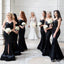 Black Sweetheart Sleeveless Mermaid Front Slit Bridesmaid Dresses, TYP0002