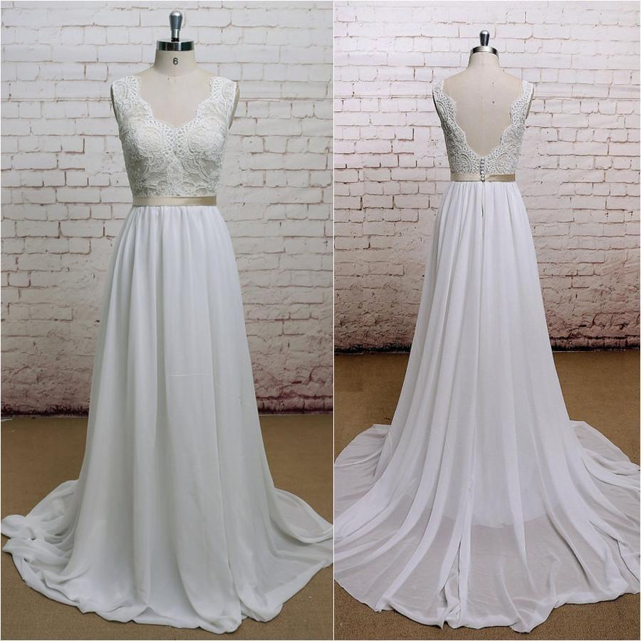 Backless V Neck Cap Sleeve Lace Simple Cheap Beach Wedding Dresses, WDY0192