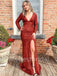 Elegant V-neck Long sleeves Side slit Mermaid Prom Dresses , PDS0339