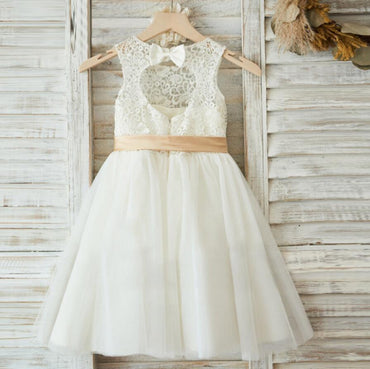 Illusion Lace Top Open Back Lovely Flower Girl Dresses,  Cheap Little Girl Dresses, FGY0128