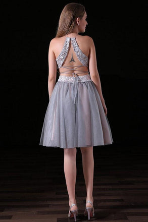 Sexy Two Pieces Backless Grey Short Cheap Homecoming Dresses Online,BDY0347
