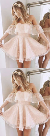 Cute Off Shoulder Lace Short Homecoming Dresses Online, BDY0296