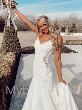Sexy Spaghetti strapsV-neck Mermaid Lace applique Wedding Dresses,WDY0328