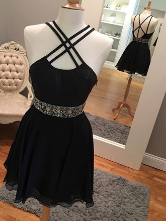Sexy Backless Short Rhinestone Black Homecoming Dresses 2018, BDY0256