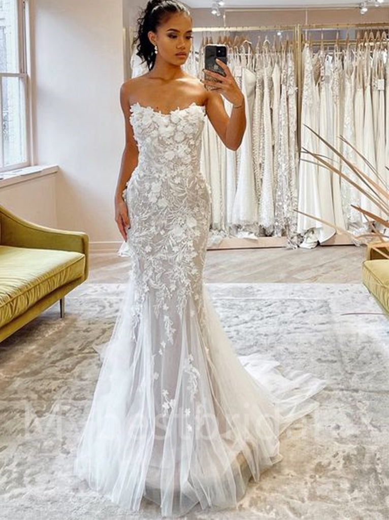 Sexy Sweetheart Mermaid Lace appique Wedding Dresses, WDY0236