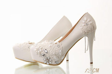 Lace Pearls Women Wedding Bridal Shoes With Pointed Toes, SY0123