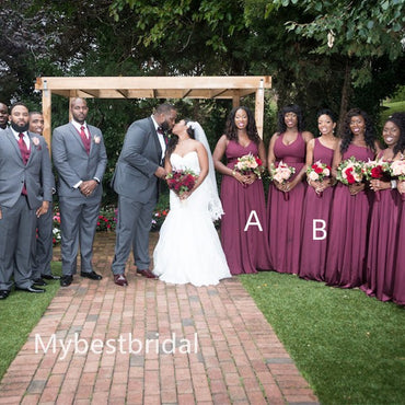Mismatched One-shoulder V-neck Elegant Simple Long Bridesmaid Dressess, BDS0271