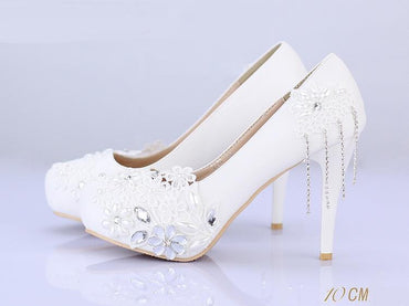 Lace Pearls Women Wedding Bridal Shoes With Pointed Toes, SY0123