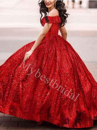 Red Sweetheart Off shoulder Ball-gown Prom Dresses,PDS0865
