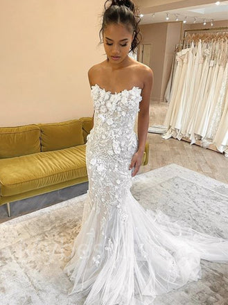 Sexy Sweetheart Mermaid Lace appique Wedding Dresses, WDY0236