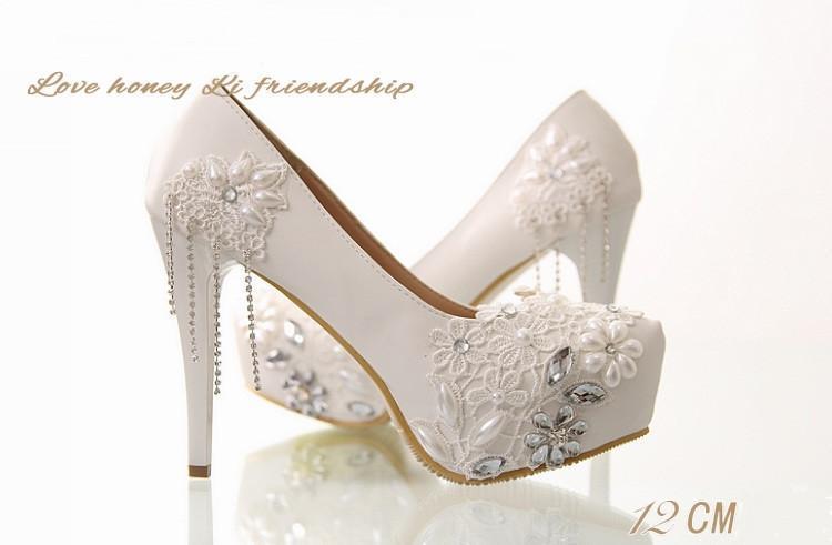 Lace Pearls Women Wedding Bridal Shoes With Pointed Toes, SY0123