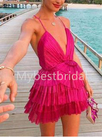 Sexy Spaghetti straps V-neck Short Homecoming Dresses, HDS0086