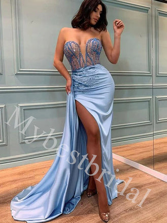 Sexy Sweetheart Sleeveless Side slit Sheath Long Prom Dress,PDS1066