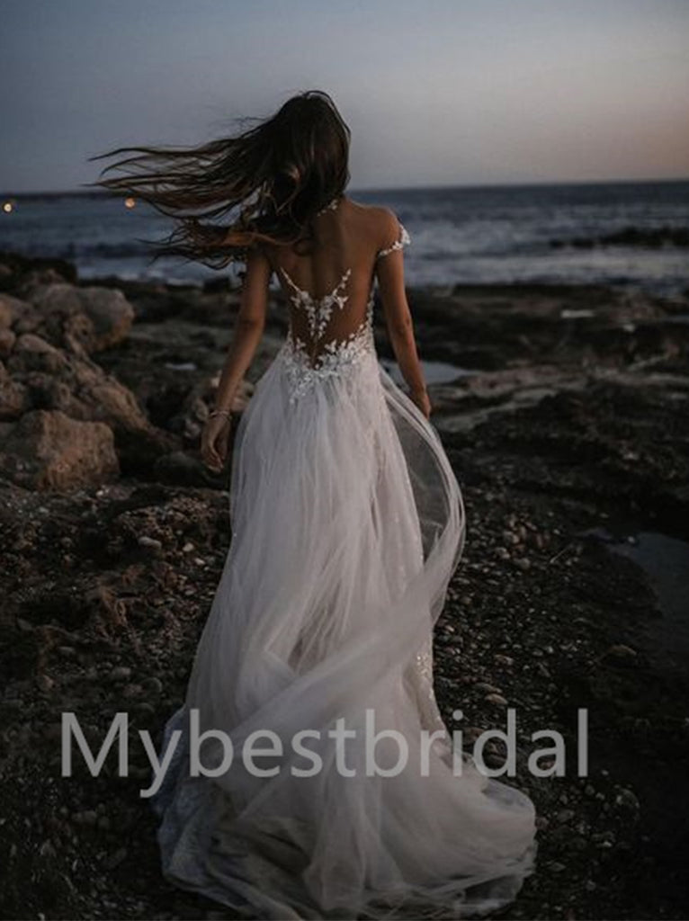 Simple Off-shoulder Sweetheart Mermaid Lace applique Wedding Dresses, WDY0197