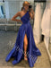 Elegant One shoulder Side slit A-line Prom Dresses,PDS0990