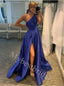 Elegant One shoulder Side slit A-line Prom Dresses,PDS0990