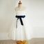 Illusion Lace Tulle Flower Girl Dresses with Navy Belt, Affordable Flower Girl Dresses, FGY0130