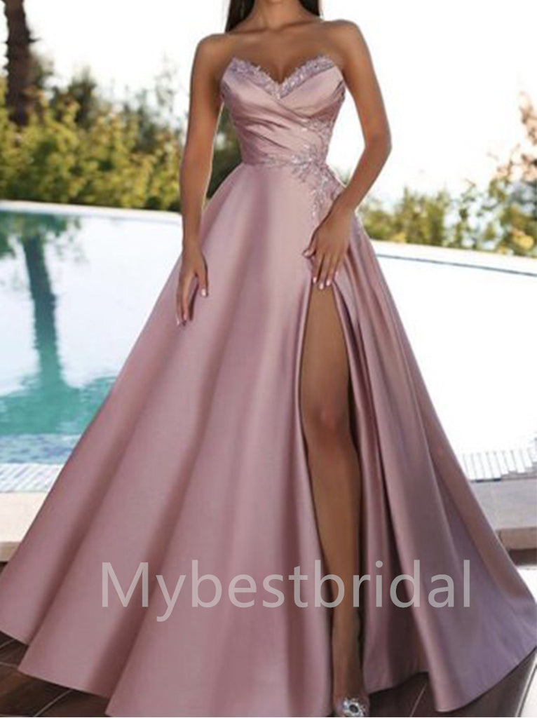 Elegant Sweetheart Side slit A-line Prom Dresses , PDS0416