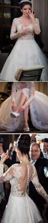 Charming Popular Long Sleeve Lace See Through Wedding Party Dresses, WDY0114