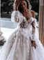 Elegant Sweetheart Off shoulder  A-line lace applique Wedding Dresses, WDY0280