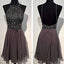 Dark grey sparkly special vintage open back sexy popular homecoming prom dress,BDY0130