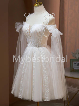 Elegant Spaghetti straps Off shoulder Short Homecoming Dresses, HDS0084