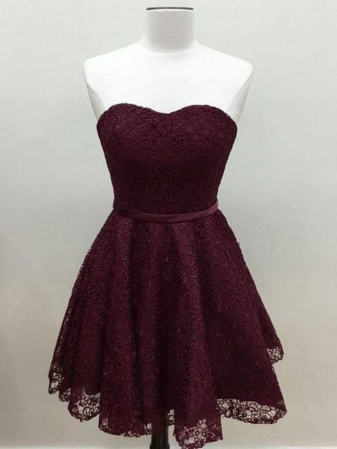 Sweetheart Cute Simpe Maroon Short Lace Homecoming Dresses 2018, BDY0259