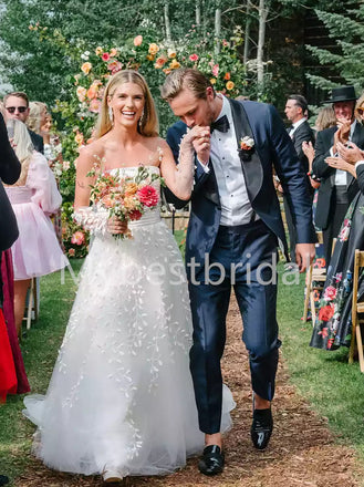 Elegant Strapless A-line Lace applique Wedding Dresses, WDY0259