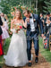Elegant Strapless A-line Lace applique Wedding Dresses, WDY0259