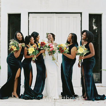 Simple V-neck Side silt Mermaid Elegant  Pretty Long Bridesmaid Dresses,BDS0212