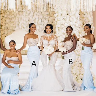 Mismatched Sweetheart Sleeveless Elegant Simple Long Mermaid Dressess, BDS0284