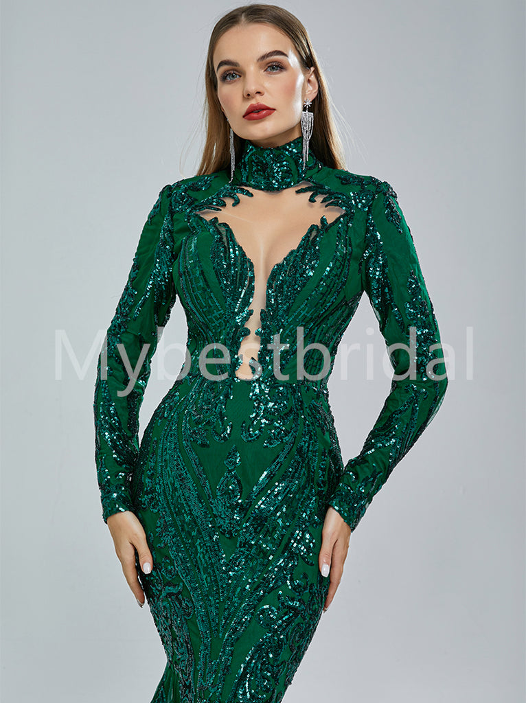 Elegant V-neck Long sleeves Mermaid Prom Dresses, PDS0511