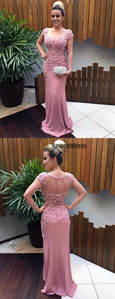 Cap Sleeves Mermaid Pink Scoop Fashion Prom Dresses, Elegant Modest Prom Dress, PDY0147