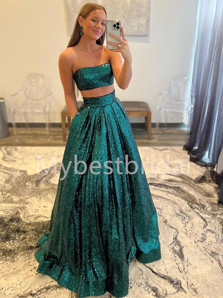Sexy Two pieces Sleeveless A-line Prom Dresses, PDS0505