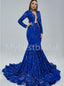 Sexy V-neck Long sleeves Mermaid Prom Dresses, PDS0506