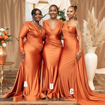 Mismatched Mermaid Simple Orange Long Bridesmaid Dresses, BDS0163