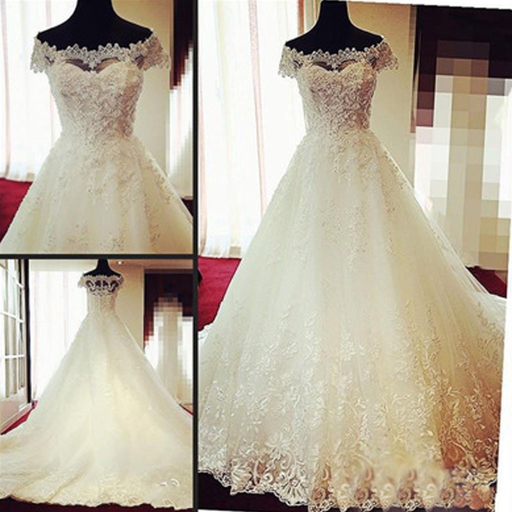 Gorgeous Off Shoulder Cap Sleeve Vantage Lace Wedding Party Dresses, Dresses For Wedding, WDY0143