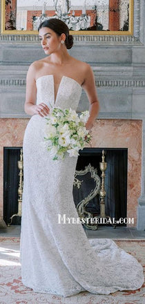 Elegant Sleevesless Straight Mermaid Long Wedding Dresses Online,PDY0146