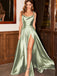 Simple Spaghetti Straps Side Slit Soft Satin Long Prom Dresses, PDS0251