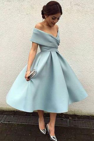 Off Shoulder Dusty Blue Short Cheap Homecoming Dresses 2018, BDY0295