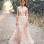 Charming Pink Lace Sexy V-neck Long Sheath Tulle Wedding Party Dresses, WDY0113