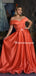 Charming Off-shoulder A-line Satin Simple Long Prom Dresses, PDS0193