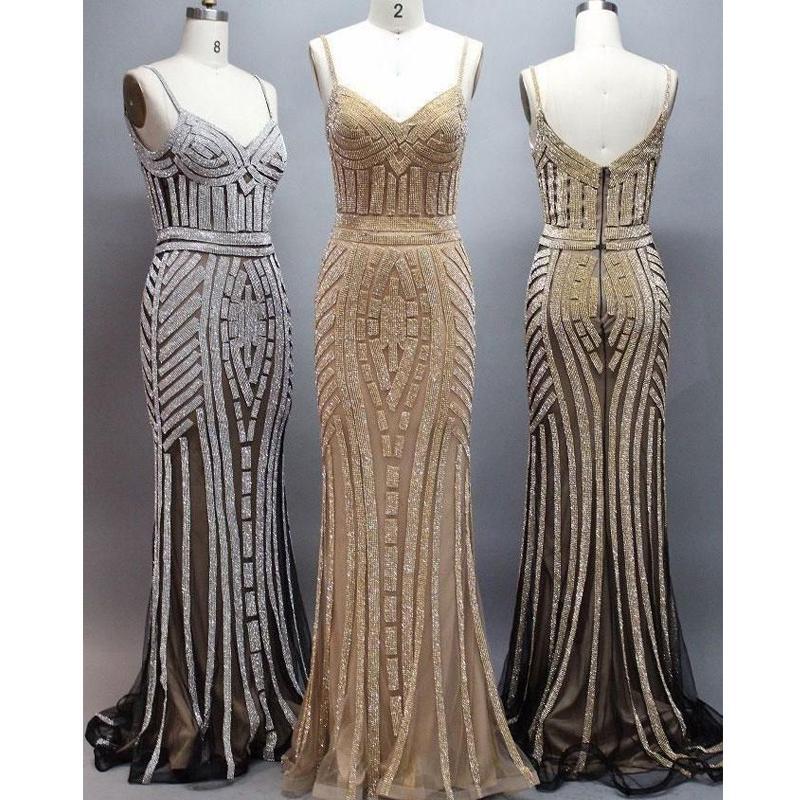 Spaghetti Luxury Beaded Long Mermaid Prom Dresses, Popular Evening Gown, BG0362